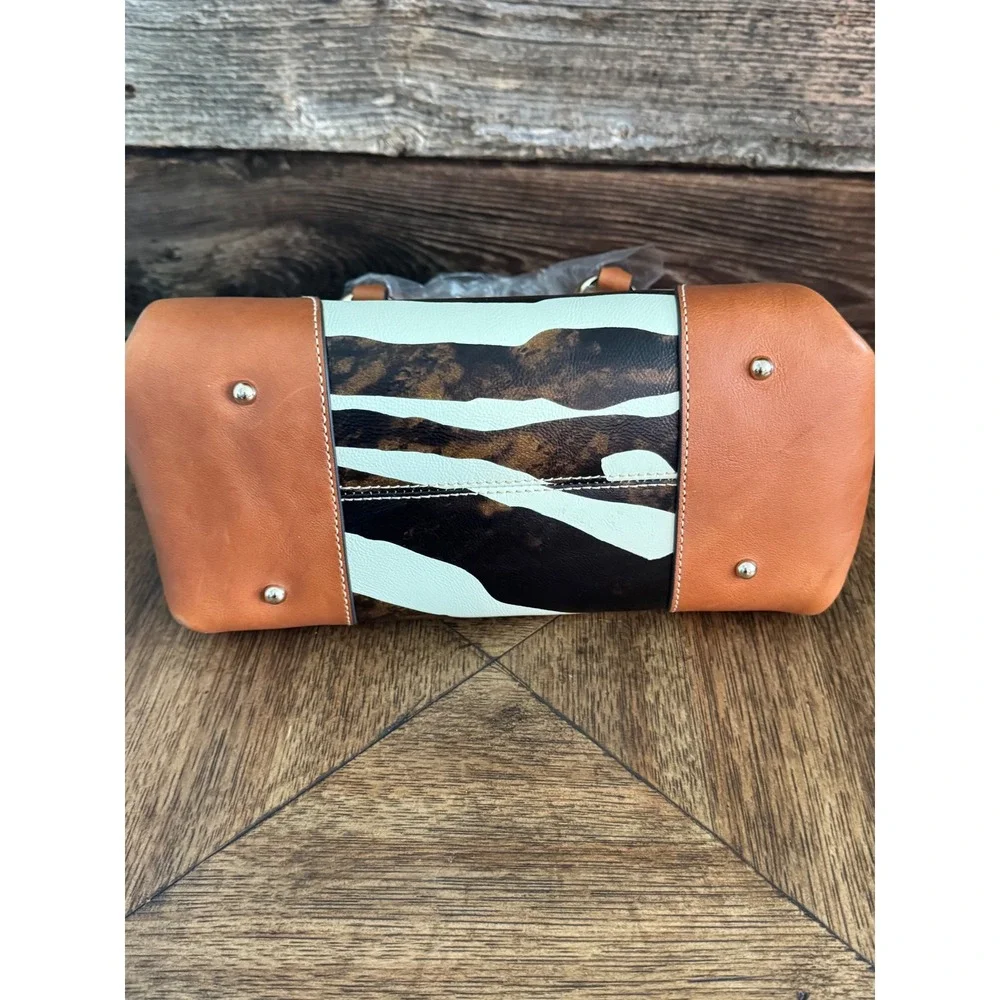 Dooney & Bourke Zebra Print Satchel Bag Tan Leather Trim NWT V1233052